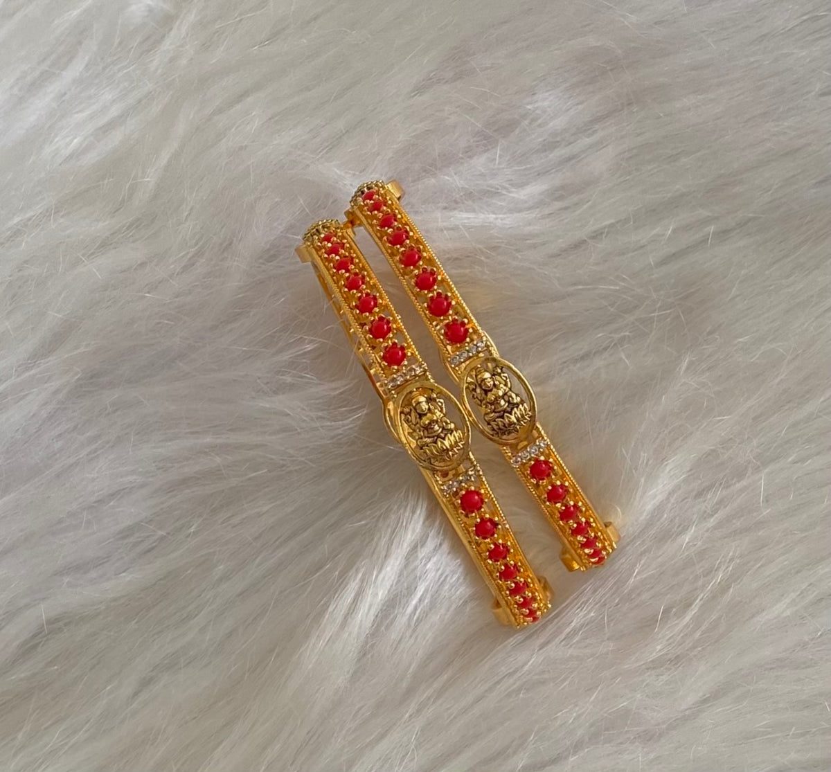 Antique gold tone coral white stone lakshmi bangles(2.10) Dj-54845