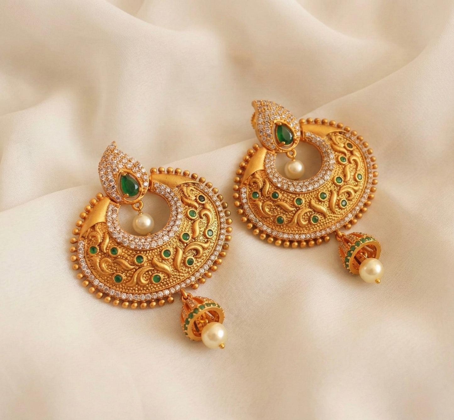 Matte finish cz-emerald mango bali earrings -dj11682