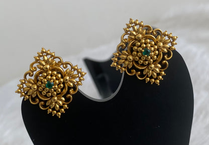 Antique tone green stone flower stud/earrings dj-53562