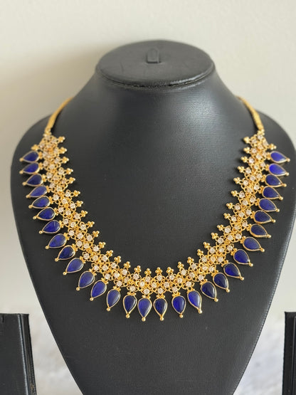 Gold tone Gopi shape blue Kerala style necklace dj-51709