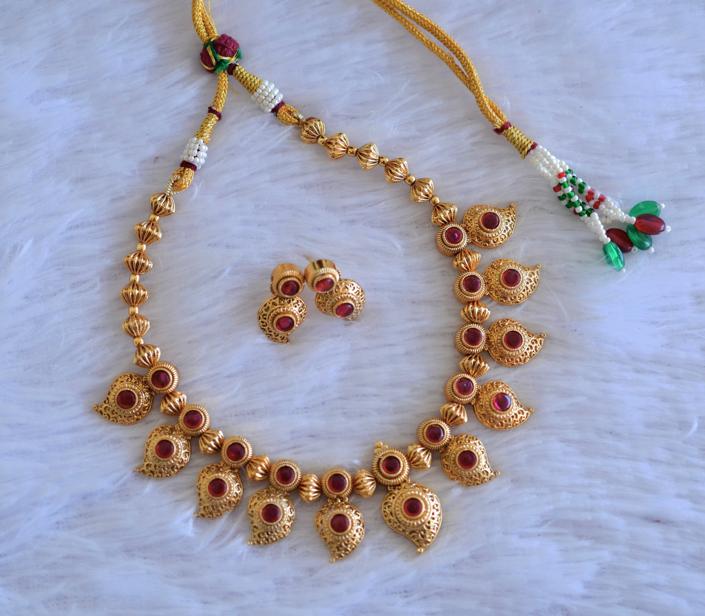 Antique gold tone kemp nakshi mango necklace set dj-52736