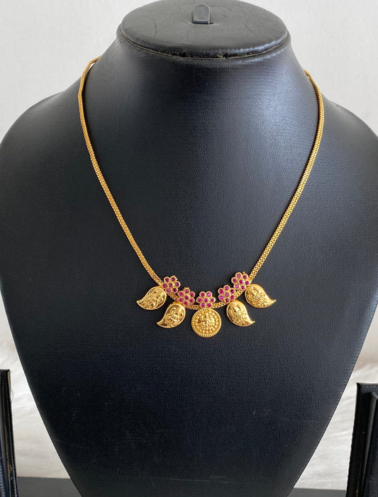 Gold tone pink stone mango lakshmi coin necklace dj-54616