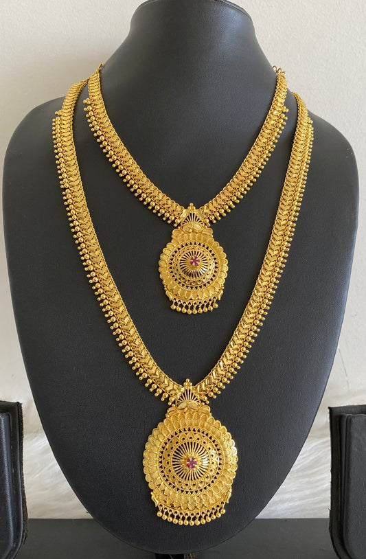 Gold tone ruby stone heart combo set dj-54282