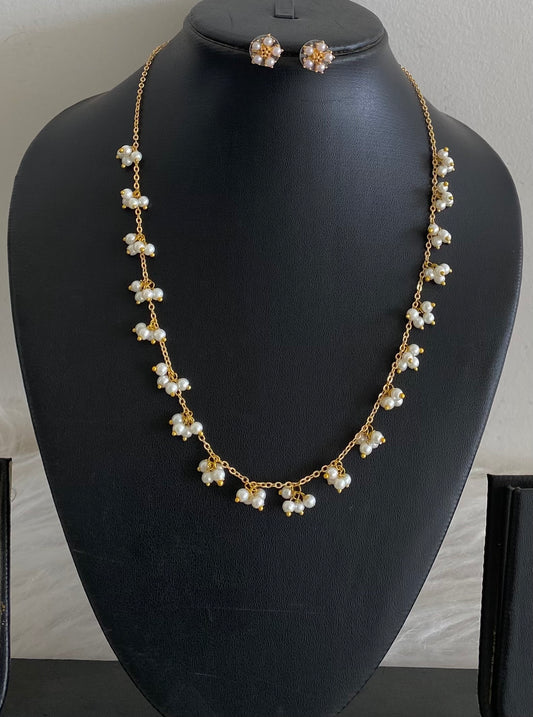 Gold tone pearl necklace set dj-54794