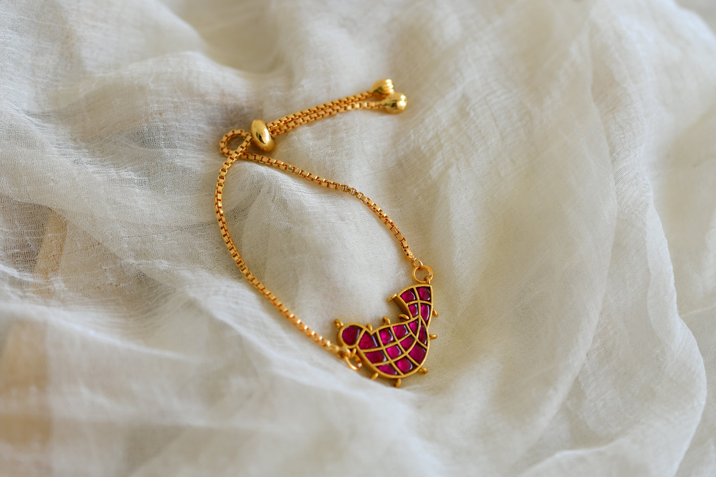 Gold tone pink kundan jadau bird bracelet dj-52668