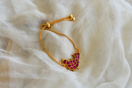 Gold tone pink kundan jadau bird bracelet dj-52668