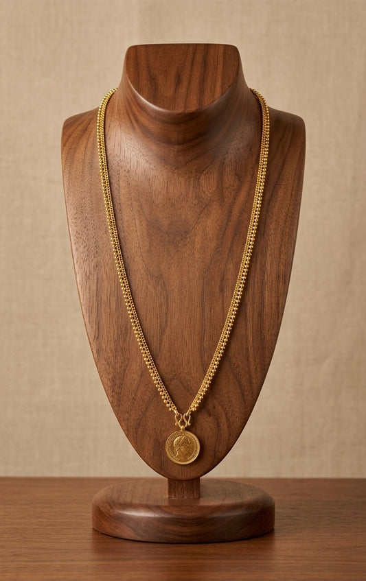 Gold tone 30 inches chain head coin pendant dj-52915