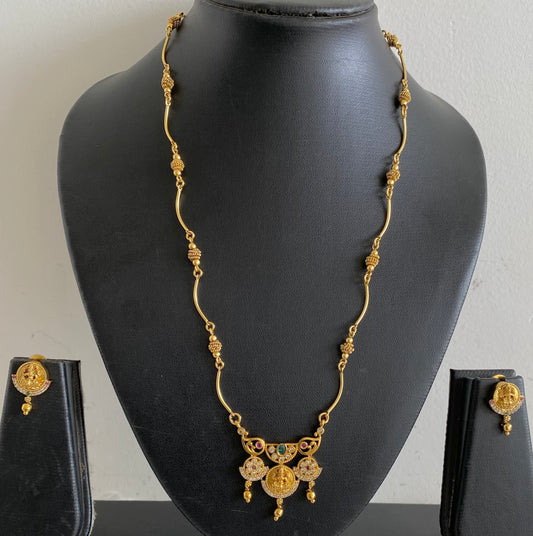 Matte finish 18 inches chain ruby-green-white lakshmi pendant set dj-54115