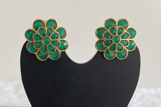 Gold tone kundan jadau green designer earrings dj-53075