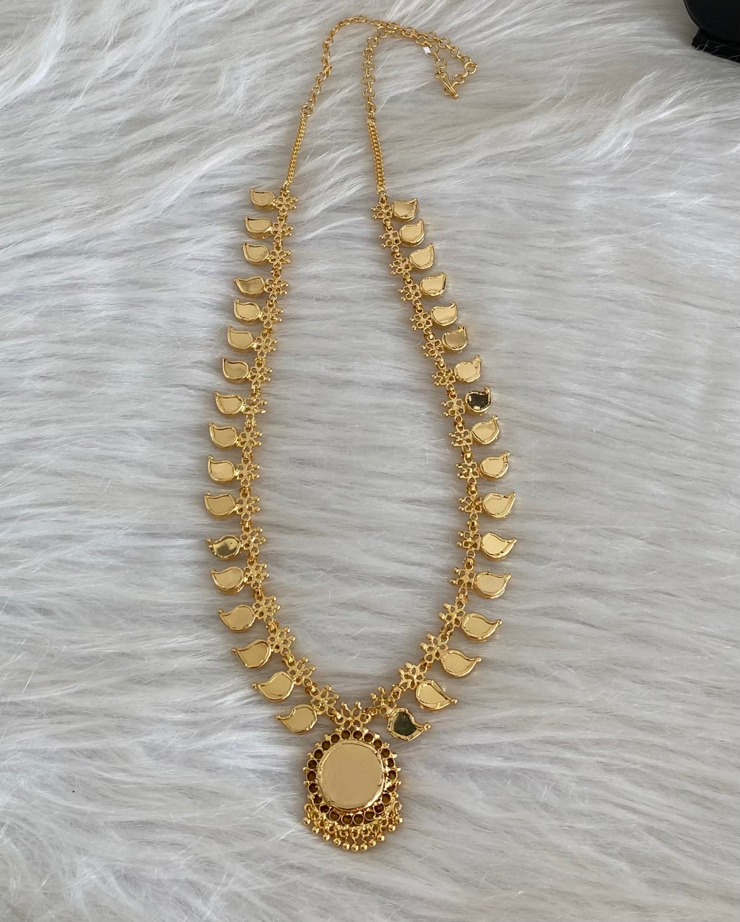 Gold tone pink-green kerala style mango haar dj-54541