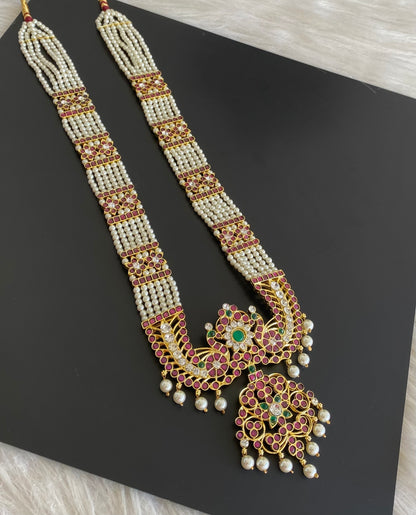 Gold tone precious kemp-green-white pearl flower peacock haar dj-55146