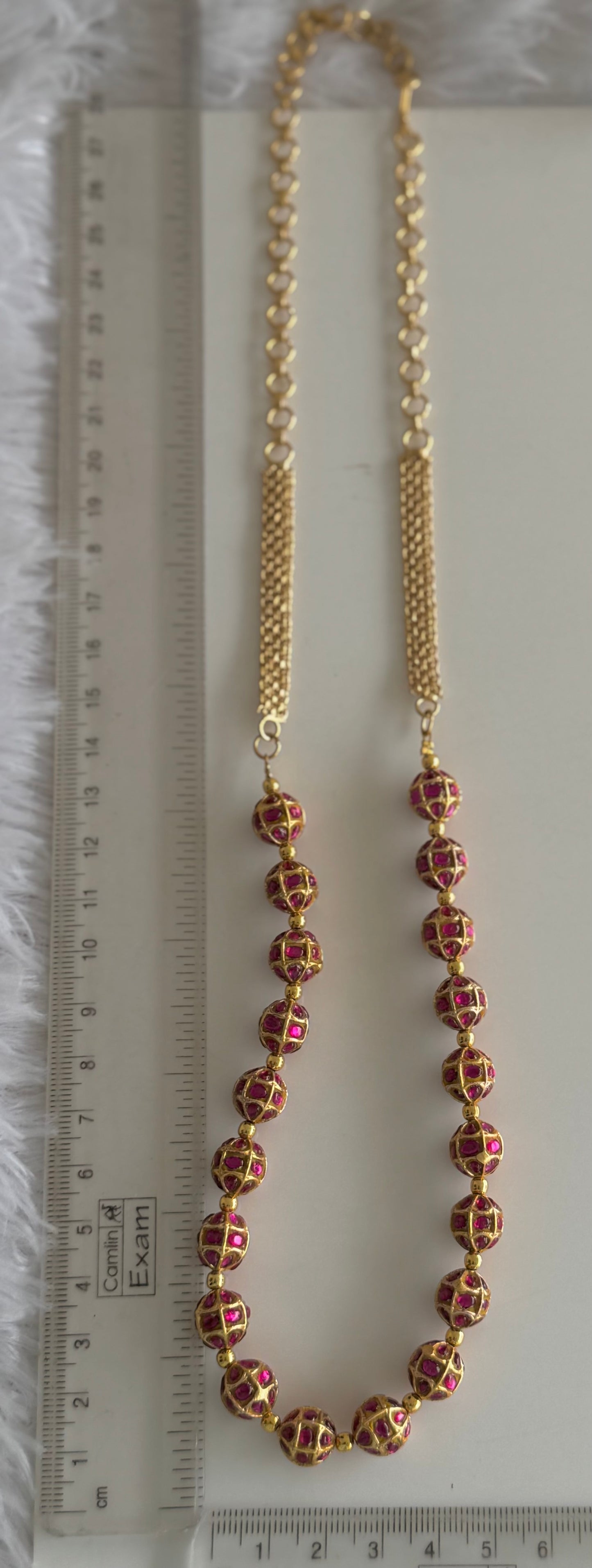 Matte finish pink stone jadau beaded chain dj-51511
