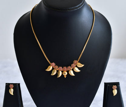 Gold tone pink flower stone mango necklace set dj-53048