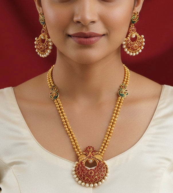 Antique Kemp Pearl Peacock Bali Necklace Set-dj17536