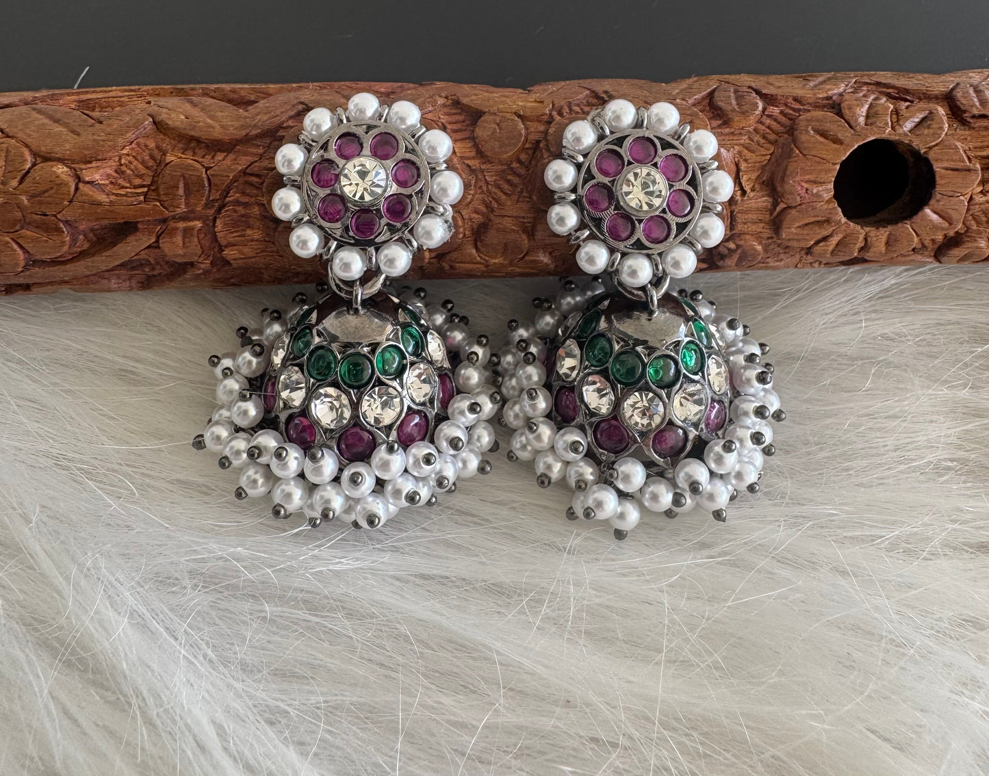 Black finish precious kemp AD green pearl jhumkka dj-51180