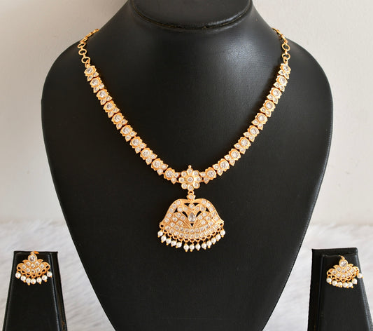 Gold tone AD white south Indian style necklace set dj-53301