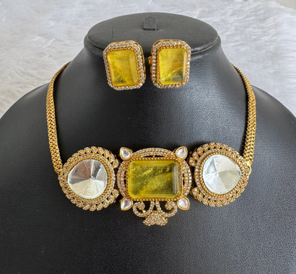 Antique gold tone cz big stone white-light blue choker necklace set dj-51089