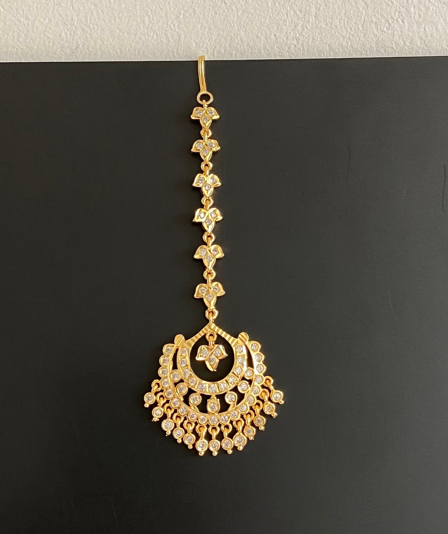 Gold tone AD white stone south Indian tikka dj-54043
