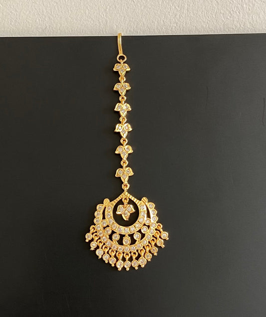 Gold tone AD white stone south Indian tikka dj-54043