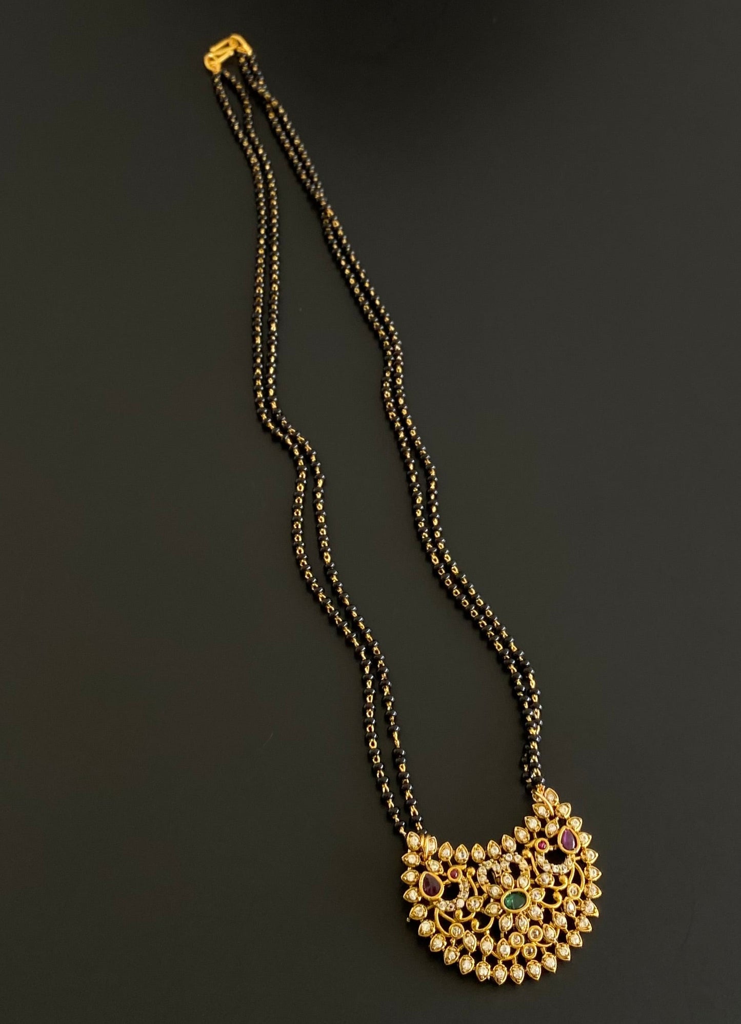Gold tone 18 inches karimani chain with peacock moon pendant dj-53609