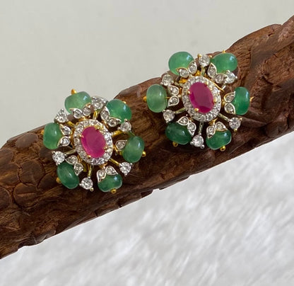 Two tone cz ruby stone green beaded stud/earrings dj-53561