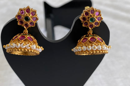 Antique gold tone kemp-green pearl  jhumkka dj-53568