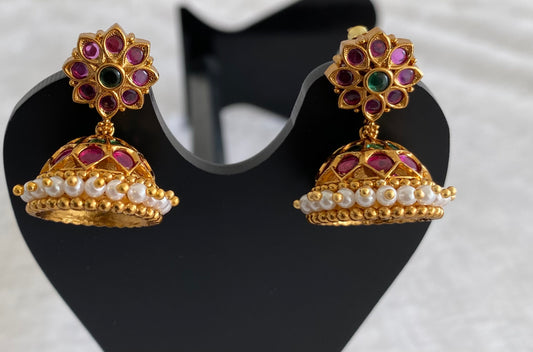 Antique gold tone kemp-green pearl  jhumkka dj-53568