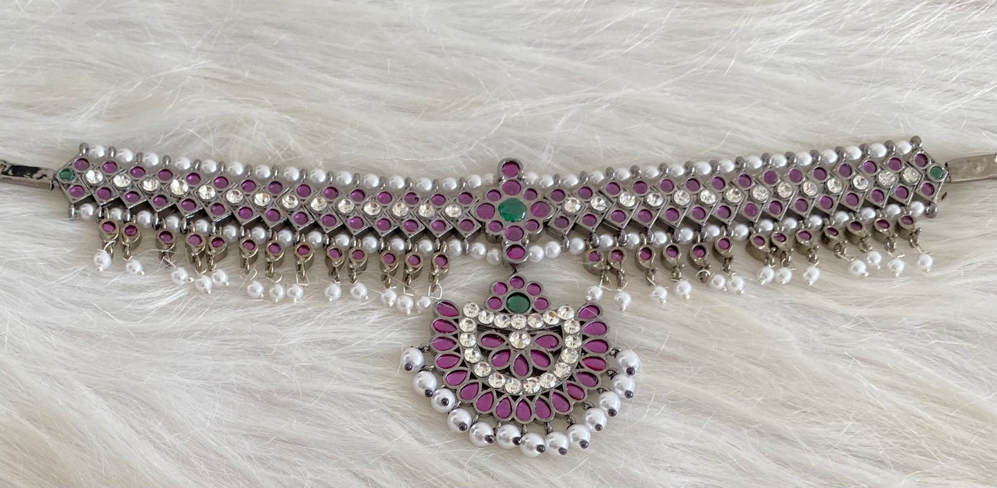 Black finish precious kemp-green-white pearl choker necklace dj-53953