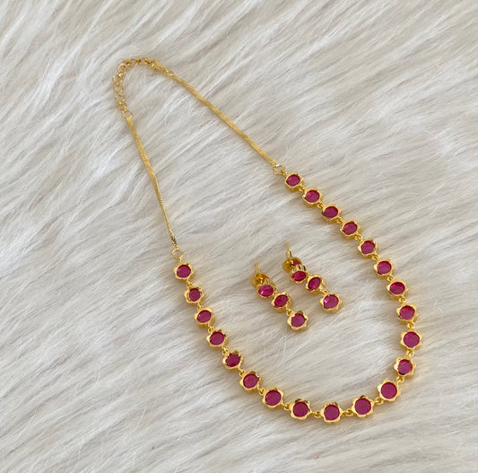 Gold tone rani pink stone necklace set dj-54762