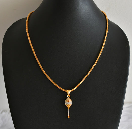 Gold tone 18 inches chain with pink-white stone vel pendant dj-51903