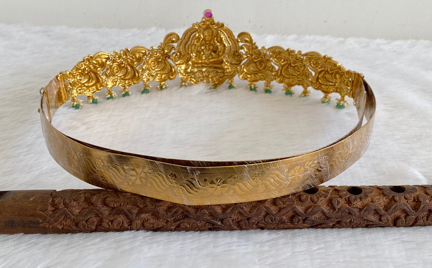 Matte finish meenakari lakshmi peacock waist belt dj-53519