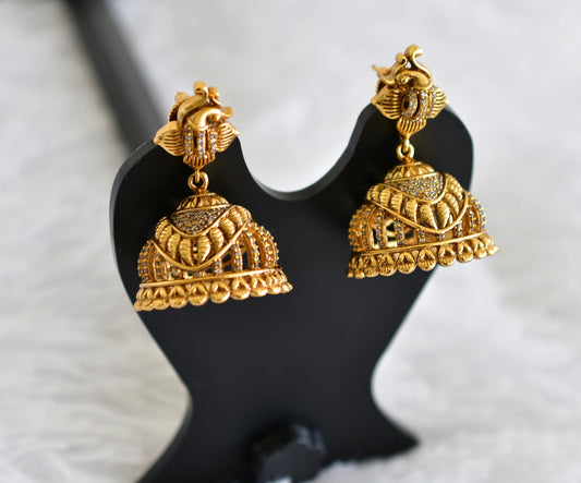 Antique gold tone cz white peacock jhumkka dj-52163