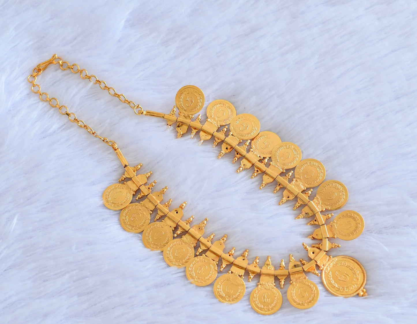 Gold tone pink stone lakshmi coin necklace  dj-53077