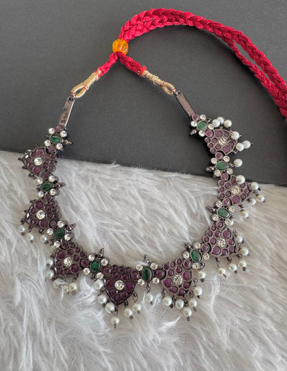 Black finish precious kemp-green pearl necklace dj-52285