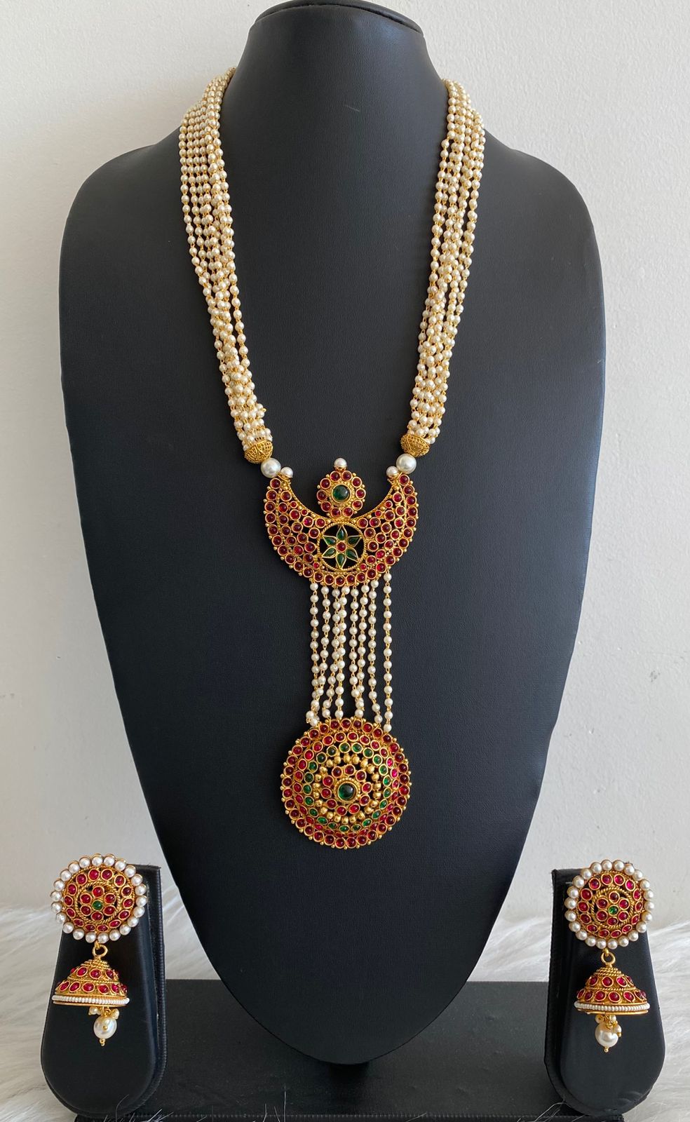 Antique gold tone Kemp-green sun-moom pearl necklace set DJ23357