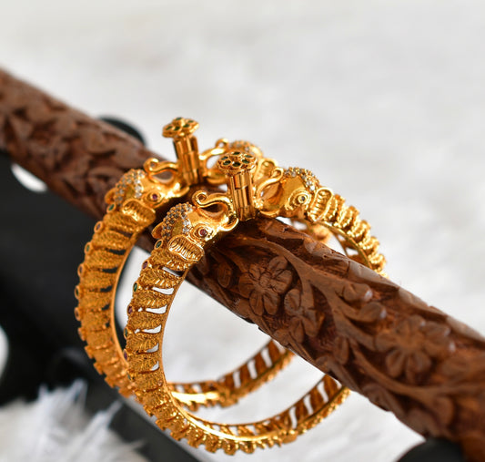 Matte finish ruby-green elephant flower screw type kada/bangles(2.6) dj-51786