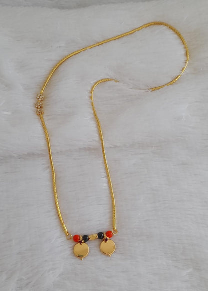 Gold tone coral-black beaded bottu mangalyam with cz flower mugappu chain dj-49547