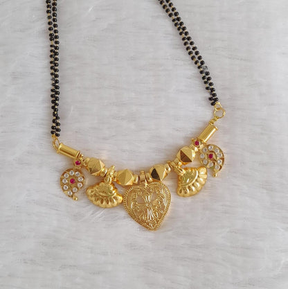 Gold tone 24 inches karimani chain with pink-white stone mango cross mangalyam dj-49666