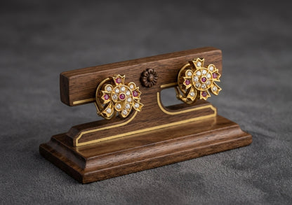 Matte finish pink-white shankhu-chakra mismatch stud/earrings dj-53000