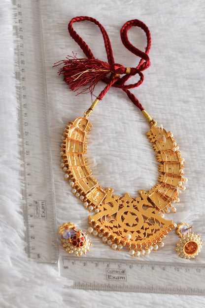 Gold tone kemp-green poothali necklace set dj-52356