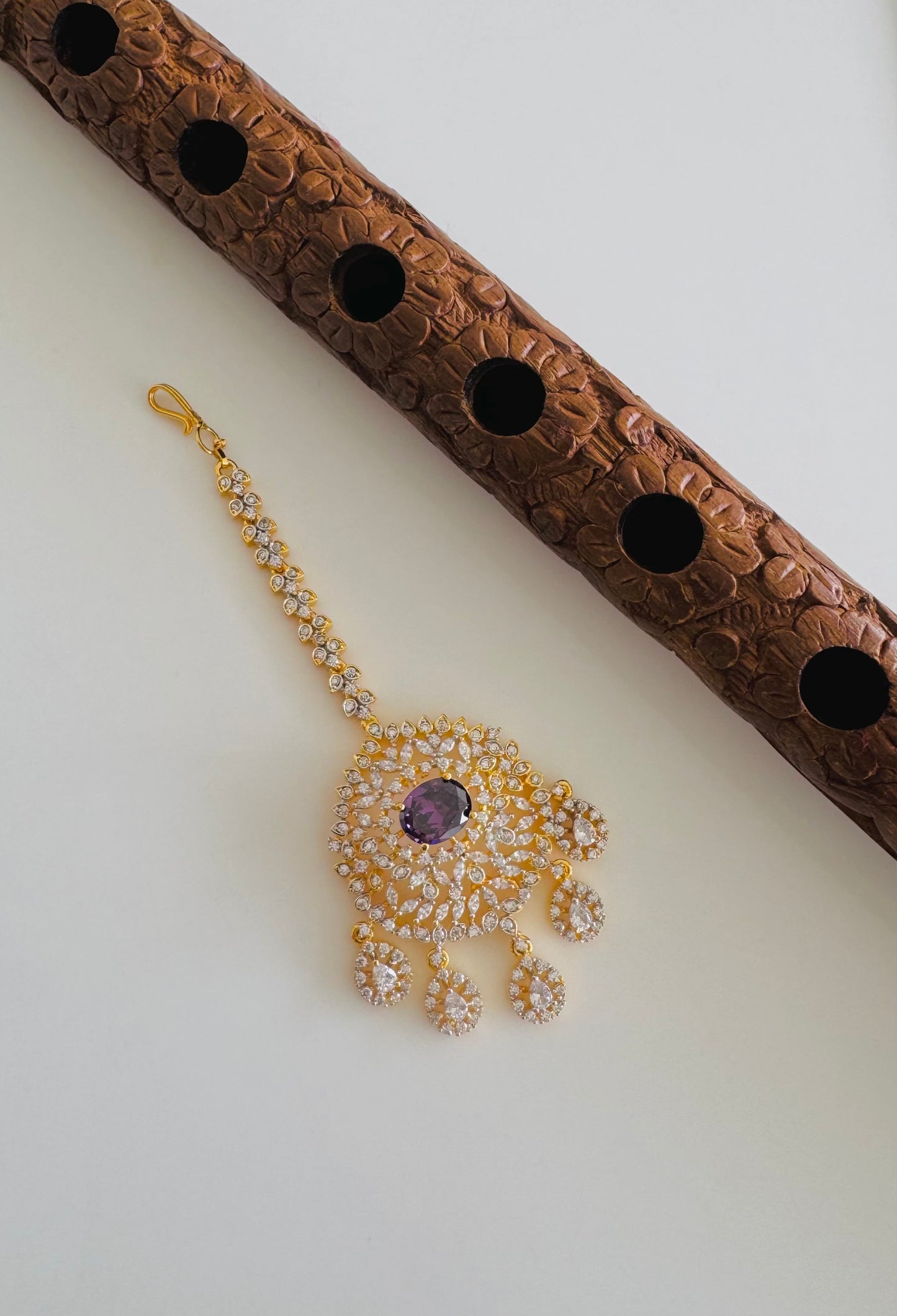 Two tone cz-purple thilak stone tikka dj-51366