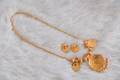 Gold tone kerala style ruby lakshmi coin necklace set dj-52685