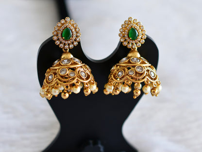 Antique gold tone green-pearl jhumkka dj-51937