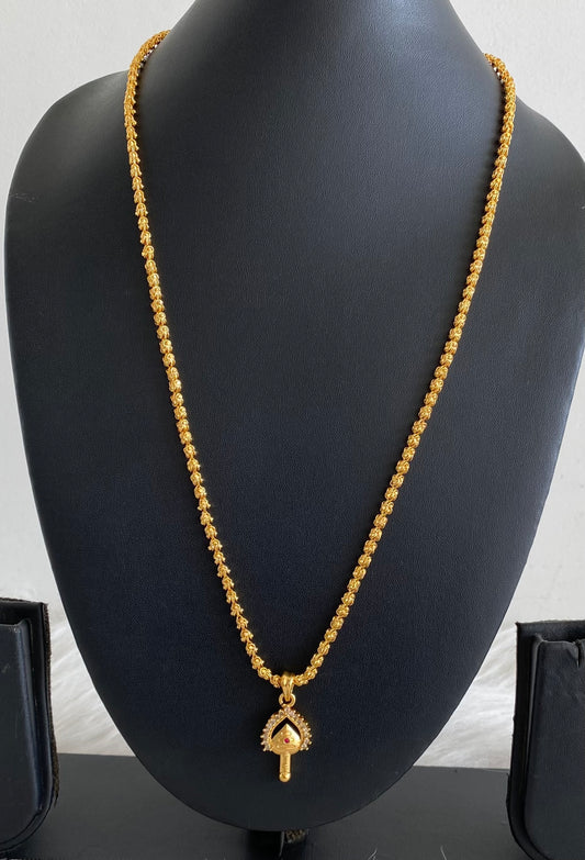 Gold tone 24 inches chain with pink-white stone vel pendant dj-51902