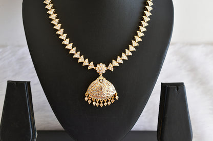 Gold tone AD white stone south indian necklace dj-53334