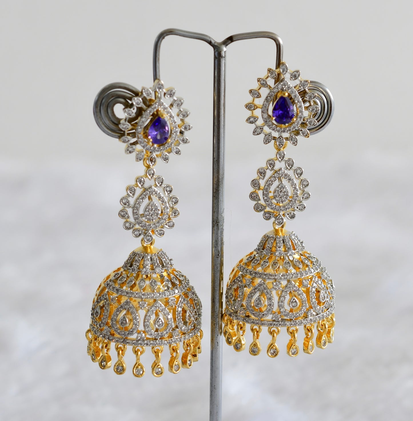 Two tone cz purple long jhumkka dj-51879