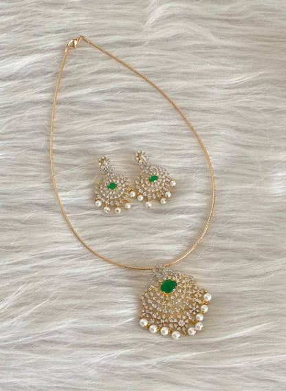 Two tone cz white-green pearl pendant set with kanti necklace dj-54243