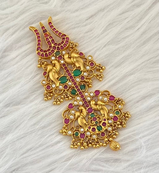 Matte finish kemp-green-white trishul pendant dj-54089