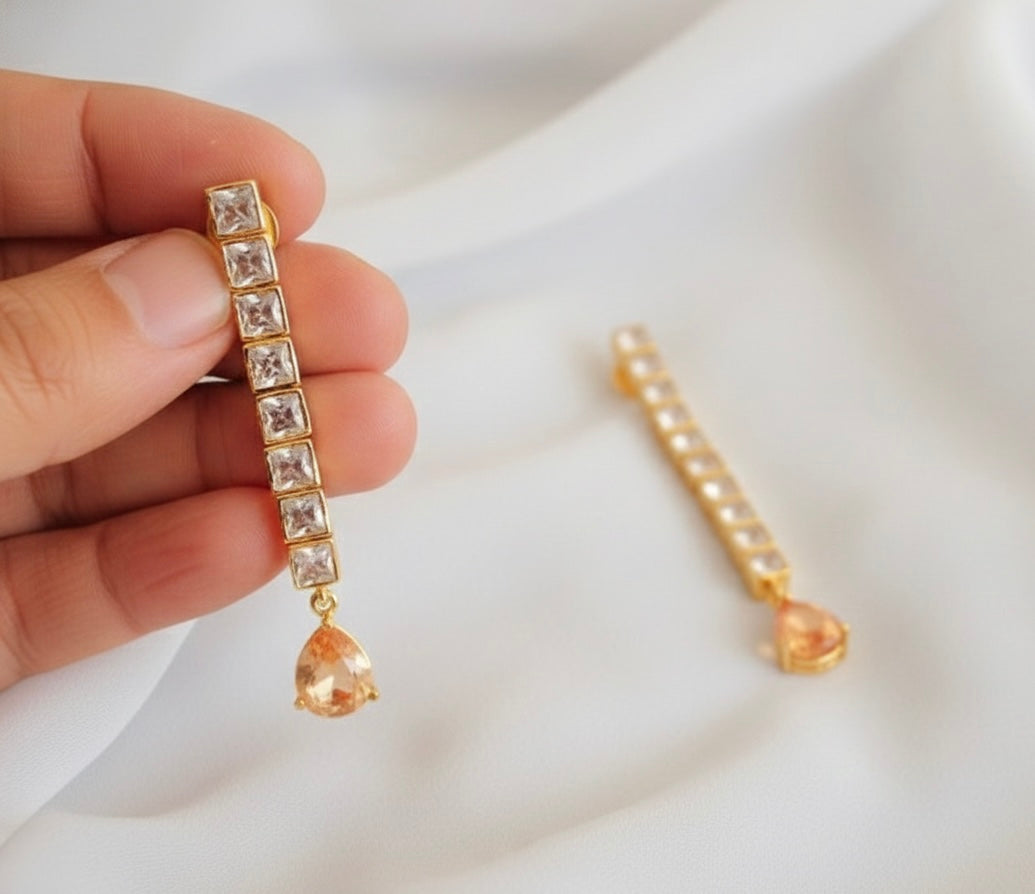 Gold tone Ad square stone earrings-dj17161