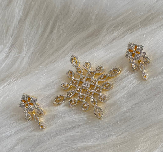 Two tone cz white rangoli pendant set dj-54307